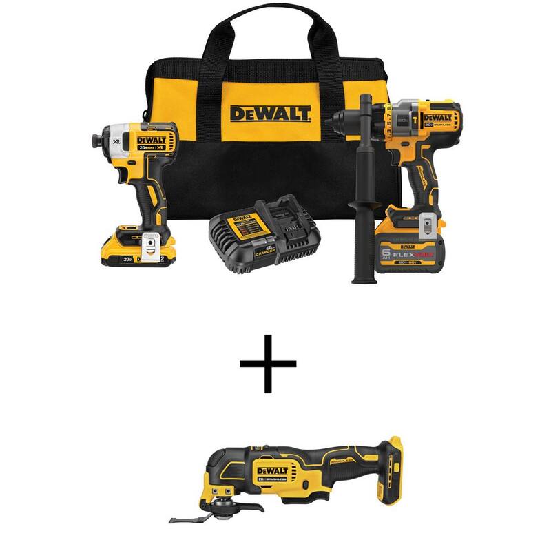 Juego de combo de taladro/destornillador inalámbrico sin escobillas DEWALT 20V MAX con martillo y herramienta oscilante sin escobillas FLEXVOLT y ATOMIC 20V - DCK2100D1T1W354