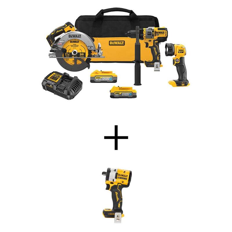 Kit combo inalámbrico de 3 herramientas con batería de iones de litio DEWALT 20V MAX y Llave de Impacto sin Escobillas de 1/2 pulgadas ATOMIC con batería de 5Ah y batería de 1.7Ah - DCK304E1H1W921B