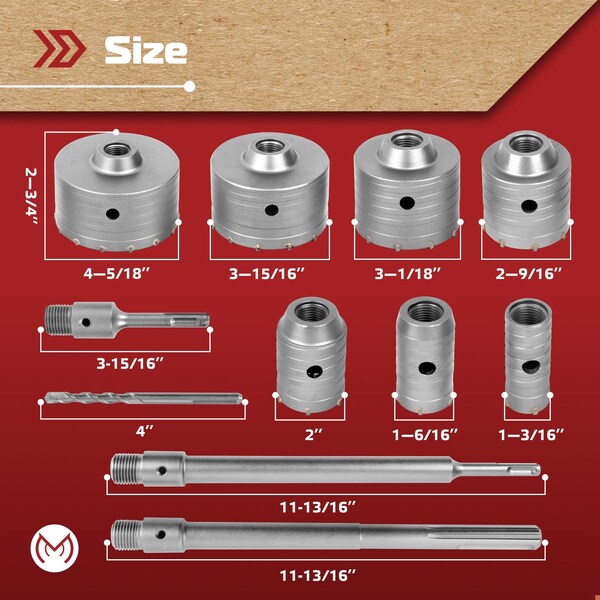 Monopro Hole Saw Kit, 17pcs, SDS PLUS, SDS MAX Shanks, Heavy-Duty Tungsten Carbide - HS-C17