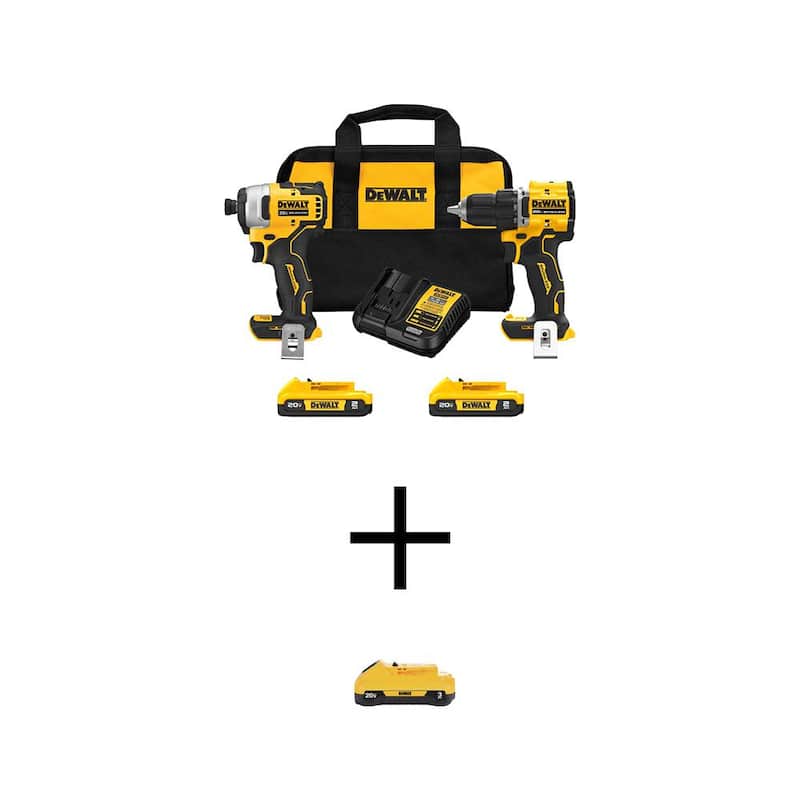 Kit combinado inalámbrico DEWALT ATOMIC 20V MAX de iones de litio (2 herramientas) con batería compacta de 3.0Ah, (2) baterías de 2.0Ah, cargador y maletín - DCK225D2WDCB230.