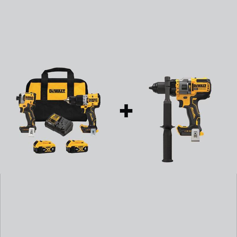 Kit combo inalámbrico DEWALT 20V MAX XR Hammer Drill y ATOMIC Impact Driver (2 herramientas) con taladro de percusión/atornillador y (2) baterías de 4Ah - DCK2050M2WCD999.