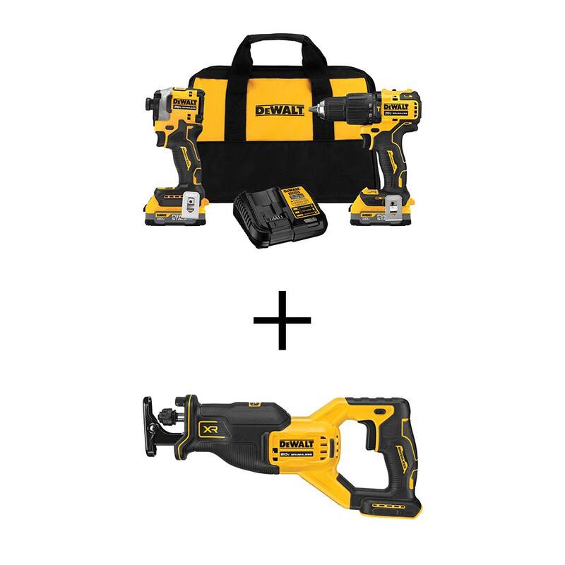 Kit combinado inalámbrico DEWALT 20V MAX de 2 herramientas con tecnología de cepillado de iones de litio y sierra de vaivén con (2) baterías de 1.7Ah, cargador y bolsa - DCK254E2WCS382B