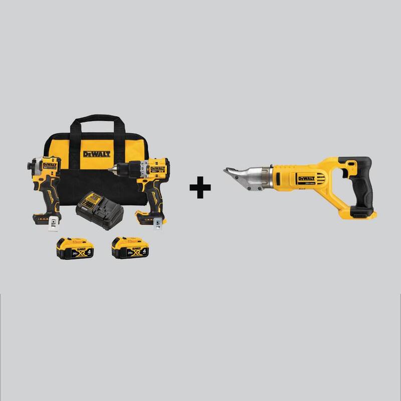 Martillo taladro inalámbrico DEWALT 20V MAX XR y juego combinado de impacto ATOMIC (2 herramientas) y cortadoras de calibre 18 con (2) baterías de 4Ah - DCK2050M2WCS491