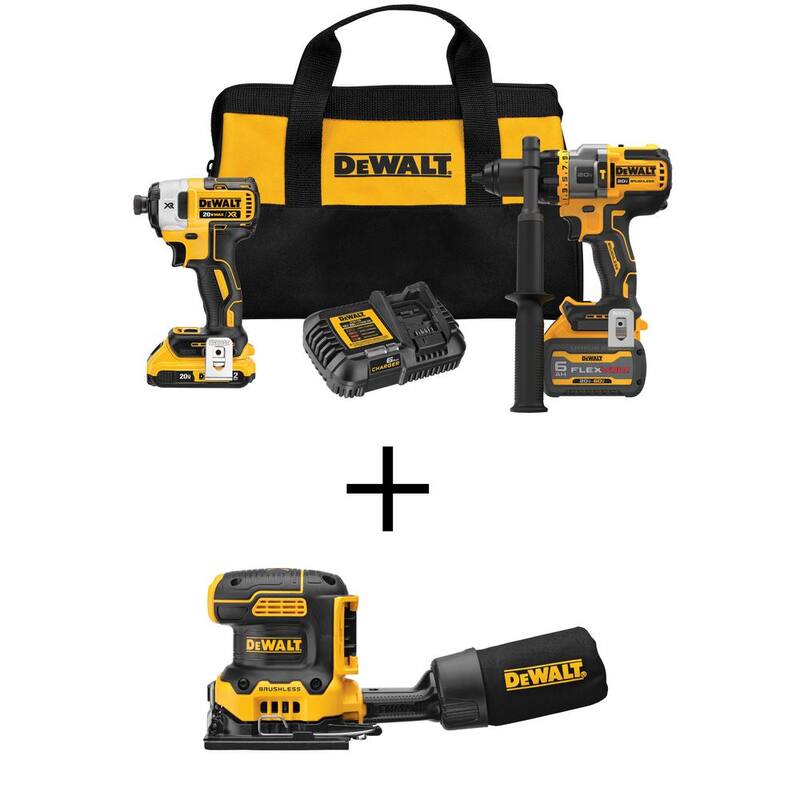 DEWALT 20V MAX Combo de Taladro/Atornillador inalámbrico sin escobillas con martillo y Router Compacto sin escobillas de 20V con sistema FLEXVOLT - DCK2100D1T1W200