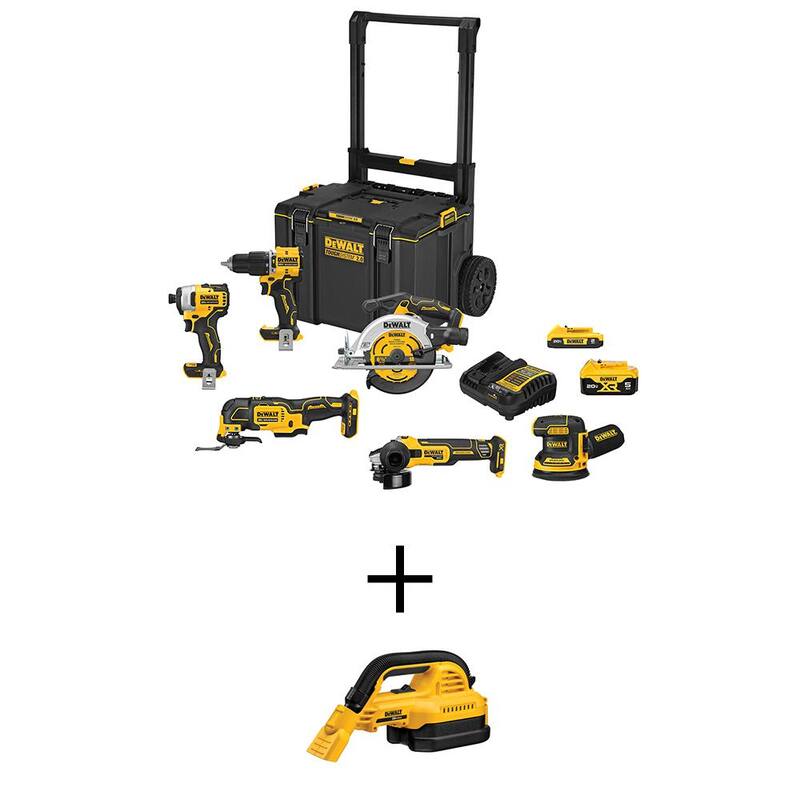 Kit combo inalámbrico de 6 herramientas DEWALT 20-Volt MAX ToughSystem de ion de litio con aspiradora portátil inalámbrica húmeda/seca de 1/2 galón - DCKTS681D1P1W7B