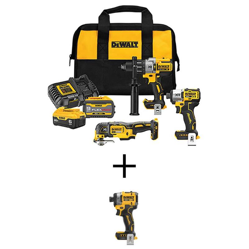 Kit combo inalámbrico DEWALT 20V de iones de litio de 3 herramientas y taladro de impacto inalámbrico con baterías FLEXVOLT 9 Ah y 20V 6 Ah y cargador - DCK320X1R1W860B
