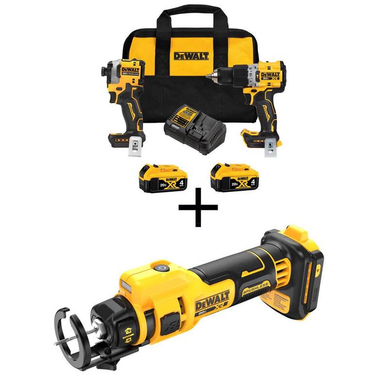 Kit combo inalámbrico de 2 herramientas DEWALT 20-Volt MAX XR Hammer Drill y Atomic Impact Driver, y Cut-Out Tool con dos baterías de 4.0Ah - DCK2050M2WE555B