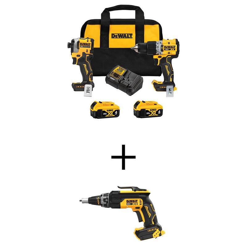 Martillo percutor DEWALT 20V MAX XR y Juego de herramientas inalámbricas con destornillador de impacto ATOMIC y atornillador con (2) Baterías de 4Ah y cargador - DCK2050M2WF630B