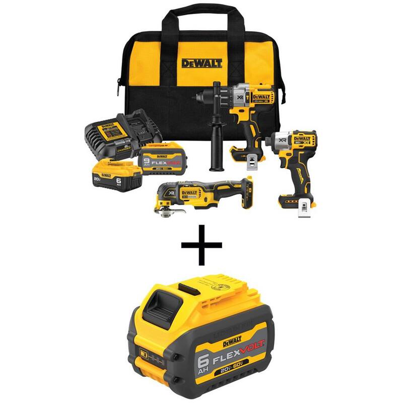Kit de Combo Inalámbrico DEWALT de 3 herramientas con baterías de 9 Ah Flexvolt, 6 Ah Flexvolt y 6 Ah de 20 Voltios, y cargador - DCK320X1R1WB606