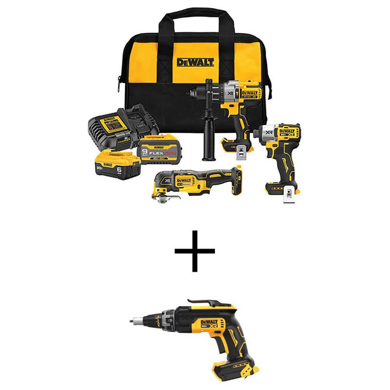 Kit combinado inalámbrico DEWALT 20V de iones de litio de 3 herramientas y pistola atornilladora sin escobillas con baterías FLEXVOLT de 9 Ah y 20V de 6 Ah y cargador - DCK320X1R1W630B