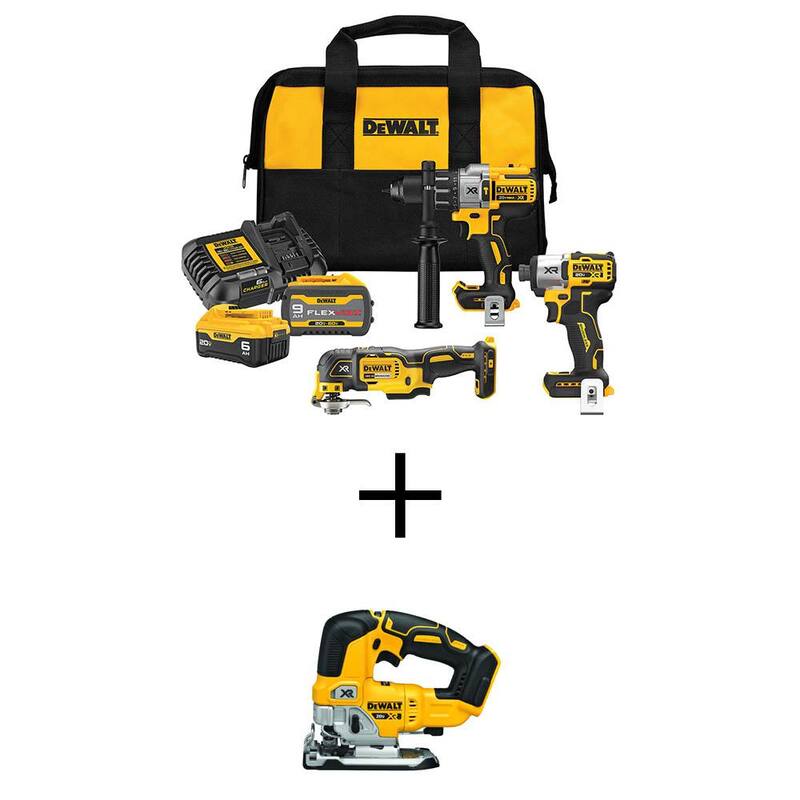 Juego de combinación de 3 herramientas inalámbricas DEWALT 20V de iones de litio y sierra caladora sin escobillas con baterías Flexvolt de 9 Ah y 20V de 6 Ah y cargador - DCK320X1R1W334B
