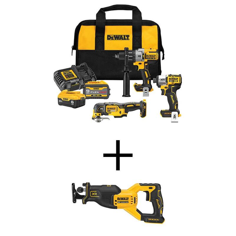 Kit combo inalámbrico de 3 herramientas y sierra reciprocante sin escobillas DEWALT 20V de iones de litio con baterías FLEXVOLT de 9 Ah y 6 Ah y cargador - DCK320X1R1W382B