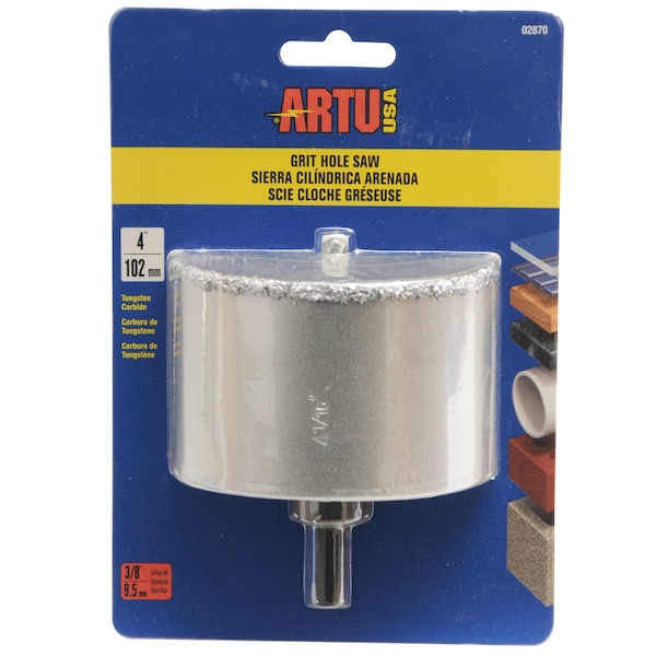 Artu 4" Tungsten Carbide Grit Hole Saw with Arbor/Pilot - 02870