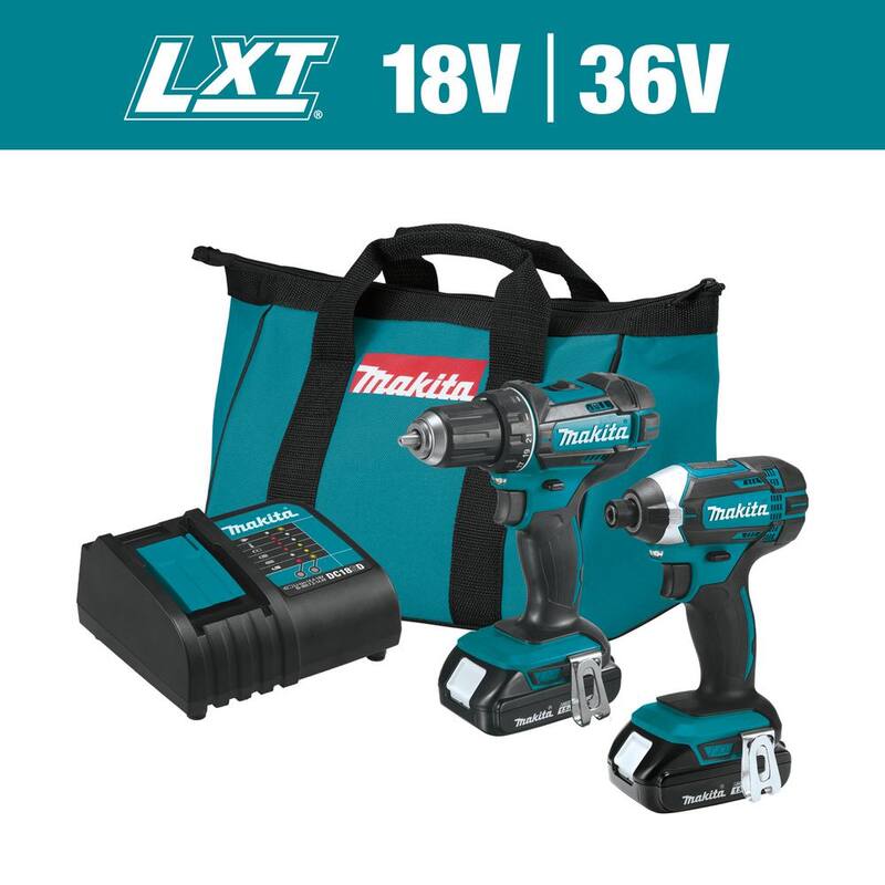 Kit compacto de dos piezas inalámbrico de iones de litio 18V LXT de Makita 1.5 Ah (Destornillador-Taladro/Atornillador de Impacto) - CT225SYX