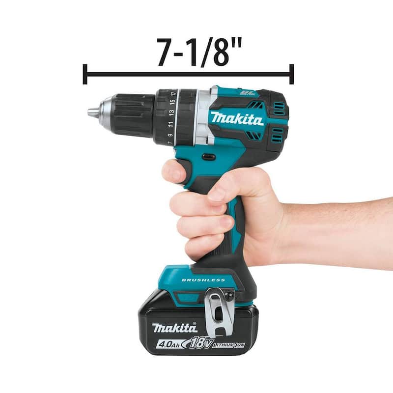 Equipo combo Makita 18V LXT de taladro percutor inalámbrico con tecnología Brushless y destornillador de impacto (2 herramientas) con (2) baterías de 4Ah, maleta - XT269M