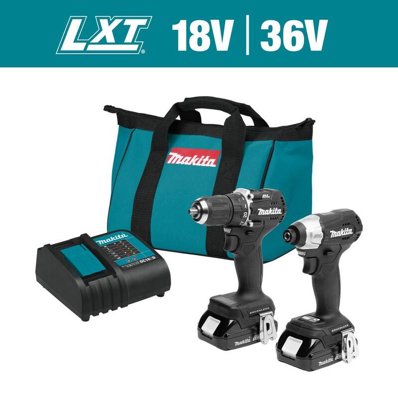 Kit de combinación inalámbrico compacto de dos piezas de iones de litio sin escobillas de 18V LXT de Makita (taladro atornillador/destornillador de impacto) de 1.5Ah - CX203SYB