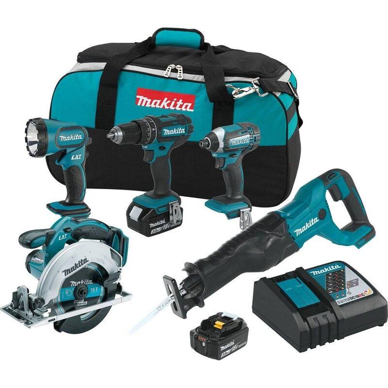 Kit Combo Inalámbrico de Litio-Ion 18V LXT de Makita (5 herramientas) y Sierra de Calar de Velocidad Variable 18V LXT con bono de Sierra de Sable Compacta 18V LXT - XT505XVJ03XRJ01.