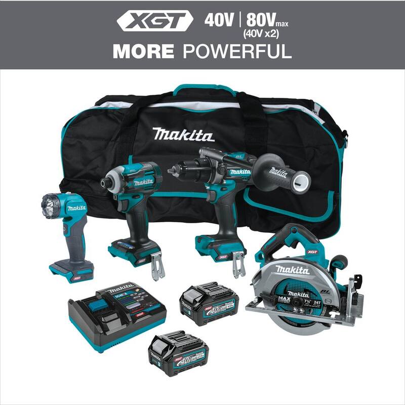 Kit combo inalámbrico Makita 40V Max XGT sin escobillas de 4 piezas (martillo destornillador/destornillador de impacto/sierra circular/linterna) 2.5Ah/4.0Ah - GT400M1D1