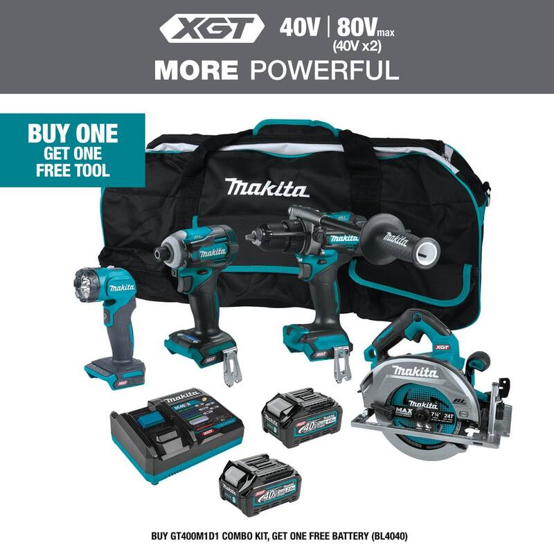 Kit combo inalámbrico Makita 40V Max XGT sin escobillas de 4 piezas (martillo destornillador/destornillador de impacto/sierra circular/linterna) 2.5Ah/4.0Ah - GT400M1D1