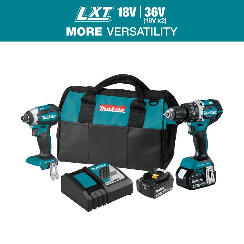 Kit combinado inalámbrico de 2 piezas con martillo perforador y destornillador de impacto de 18V LXT de litio-ion sin escobillas Makita 5.0 Ah - XT269T.