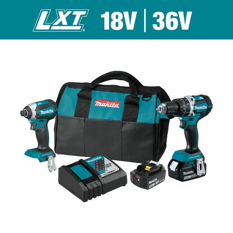 Kit combinado inalámbrico de 2 piezas con martillo perforador y destornillador de impacto de 18V LXT de litio-ion sin escobillas Makita 5.0 Ah - XT269T.