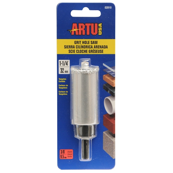 Artu 1-1/4" Tungsten Carbide Grit Hole Saw with Arbor/Pilot - 02810