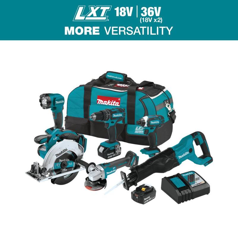Kit inalámbrico de combo de iones de litio LXT de 18V Makita (6 piezas) con (2) baterías (3.0Ah), cargador rápido y bolsa de herramientas - XT610