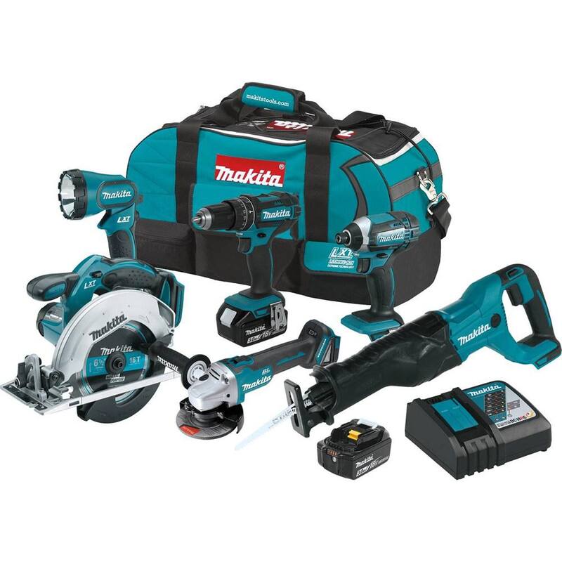 Kit inalámbrico de combo de iones de litio LXT de 18V Makita (6 piezas) con (2) baterías (3.0Ah), cargador rápido y bolsa de herramientas - XT610