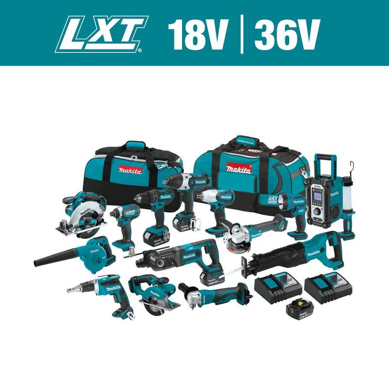 Kit combo inalámbrico de 15 piezas con baterías de 18V LXT de iones de litio de Makita, (4) baterías de 3.0Ah, cargador y (2) bolsas - XT1501