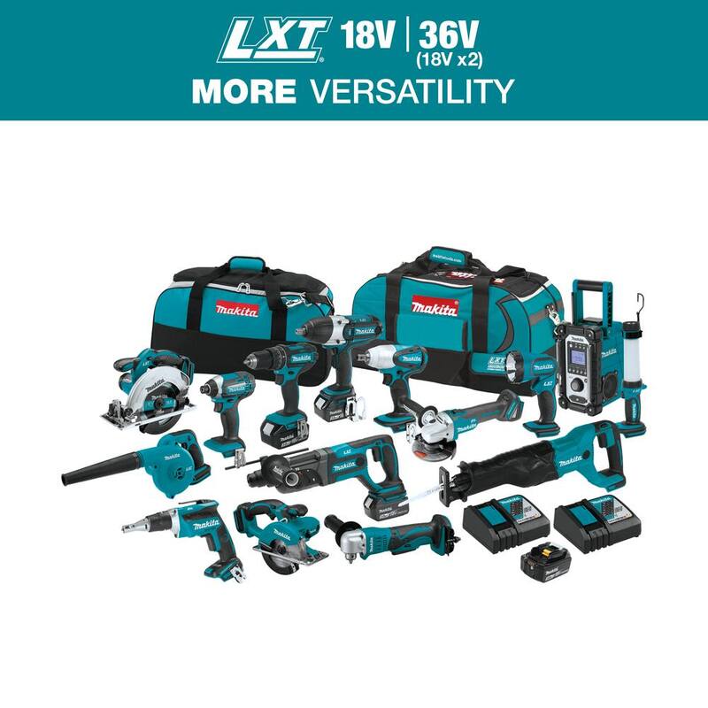 Kit combo inalámbrico de 15 piezas con baterías de 18V LXT de iones de litio de Makita, (4) baterías de 3.0Ah, cargador y (2) bolsas - XT1501