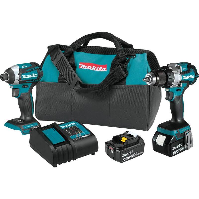 Juego combinado inalámbrico sin escobillas de 2 piezas de 18 voltios LXT de ion de litio de Makita (taladro percutor/destornillador de impacto) 5.0 Ah - XT296ST