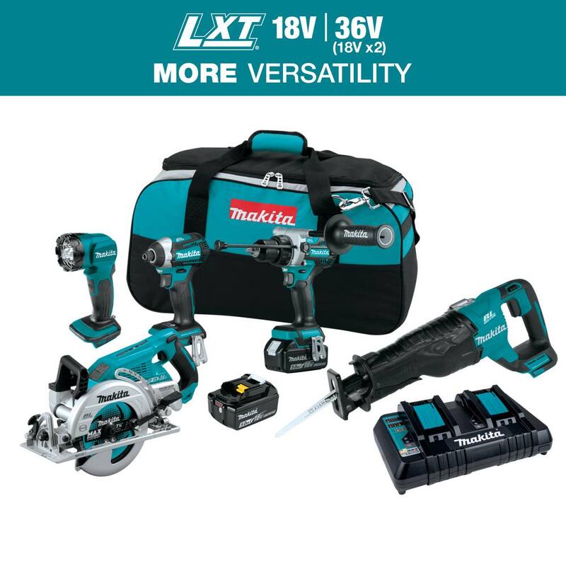 Kit combinado inalámbrico sin escobillas de litio-ion LXT de 18V 5.0 Ah (taladro percutor/atornillador de impacto/sierra circular/sierra de sable/iluminación) - XT507PT