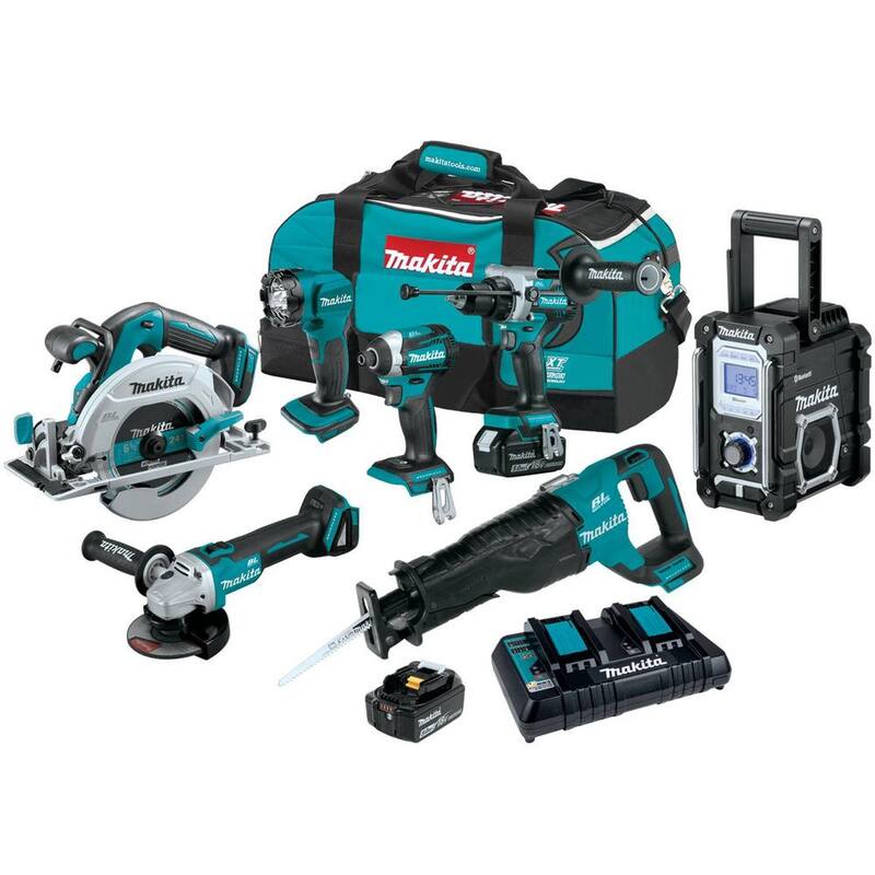 Juego combo inalámbrico sin escobillas Makita 18V 5.0Ah LXT de 7 piezas con luz de trabajo inalámbrica de torre de 18V LXT de iones de litio como bono (solo luz) - XT707PT-DML813