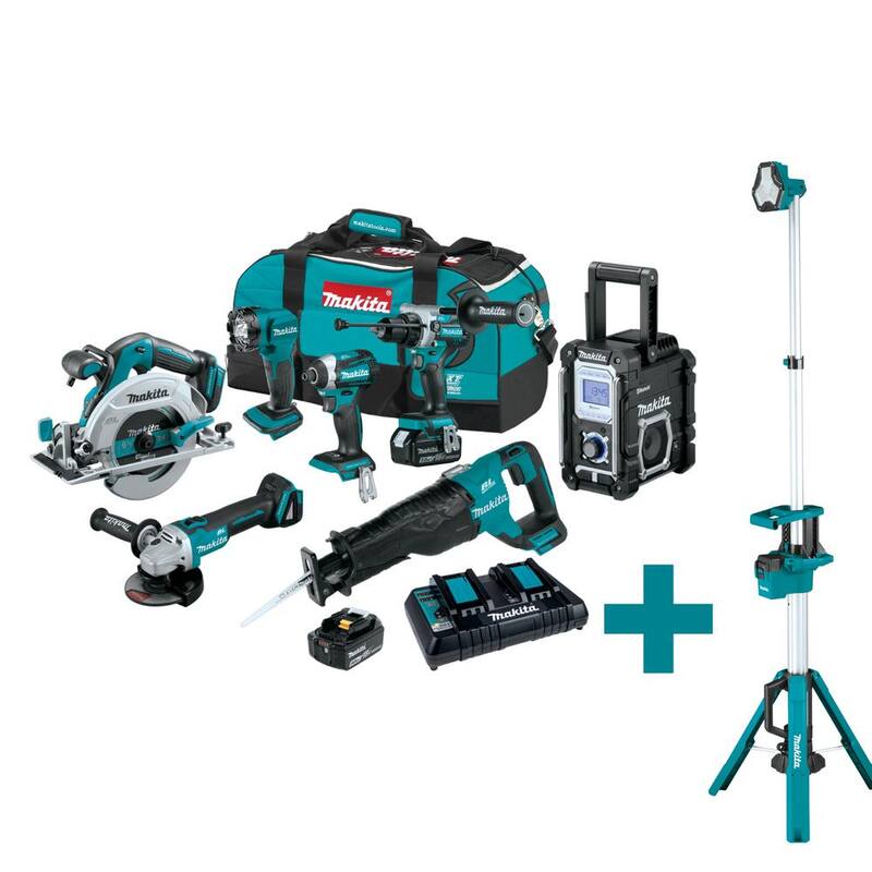 Juego combo inalámbrico sin escobillas Makita 18V 5.0Ah LXT de 7 piezas con luz de trabajo inalámbrica de torre de 18V LXT de iones de litio como bono (solo luz) - XT707PT-DML813