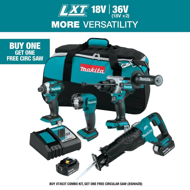 Kit Combo Inalámbrico sin Escobillas de Iones de Litio LXT de 18V 5.0 Ah - XT453T (Martillo Perforador/Atornillador de Impacto/Sierra Recíproca/Linterna)