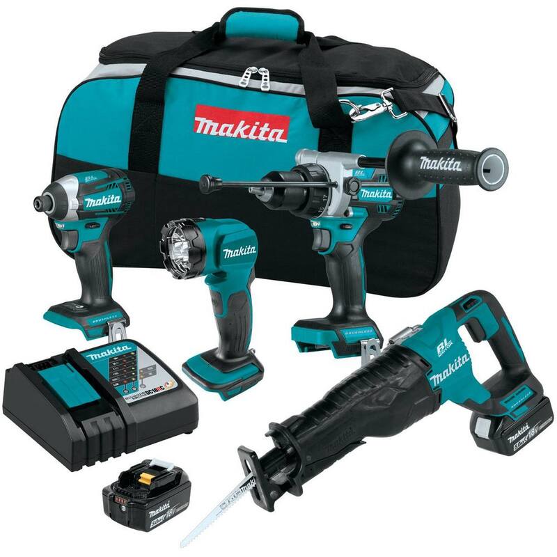 Kit Combo Inalámbrico sin Escobillas de Iones de Litio LXT de 18V 5.0 Ah - XT453T (Martillo Perforador/Atornillador de Impacto/Sierra Recíproca/Linterna)