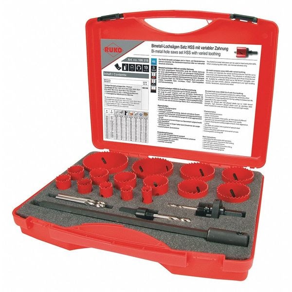 Ruko Bi-Metal Hole Saw Kit Premium, 19 Pcs. - 106318