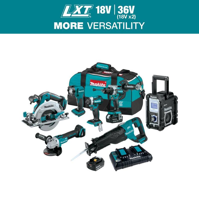 Kit de 7 piezas Makita 18V 5.0Ah LXT Brushless (Martillo Taladro, Atornillador de Impacto, Sierra Sable, Sierra Circular, Amoladora, Radio, Luz) - XT707PT