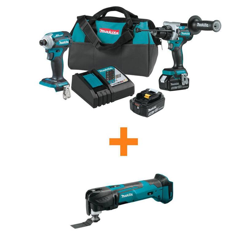 Kit combo inalámbrico sin escobillas de iones de litio de 18V LXT de Makita 5.0 Ah (2 unidades) con herramienta multifuncional oscilante de velocidad variable 18V LXT de bonificación. - XT288T-XMT03Z