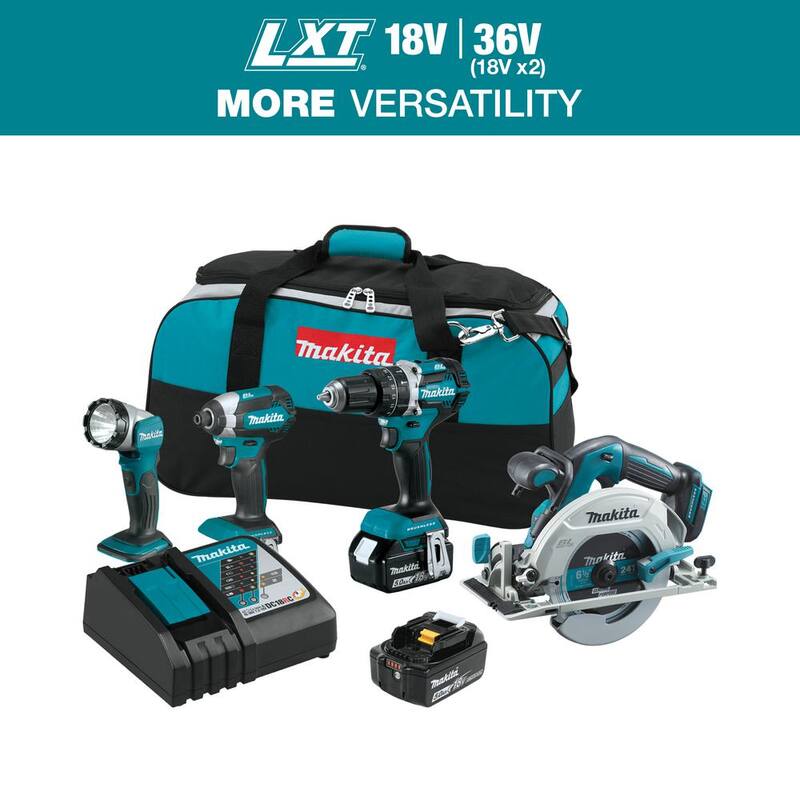 Juego de Combo sin escobillas inalámbrico de litio Makita 18V LXT con taladro de martillo/destornillador de impacto/sierra circular/linterna - XT446T
