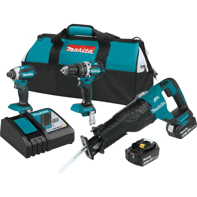Kit inalámbrico Makita 18V LXT de iones de litio sin escobillas (3 herramientas) con (2) baterías de 4.0 Ah, cargador rápido y bolsa de herramientas - XT328M
