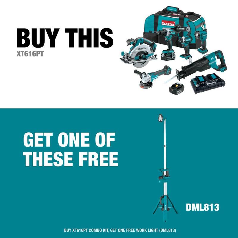 Kit de 6 piezas Makita 18V 5.0Ah LXT Brushless (Martillo Taladro, Atornillador de Impacto, Sierra Recíproca, Sierra Circular, Esmeriladora, Linterna) - XT616PT