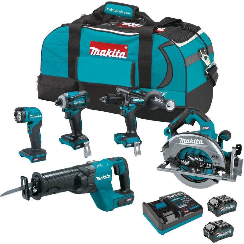 Kit de Combo Inalámbrico sin Escobillas Makita de 40 voltios máx. XGT (Martillo Perforador/ Impacto/ Sierra Sable/ Sierra Circular/ Linterna) 4.0Ah - GT501M