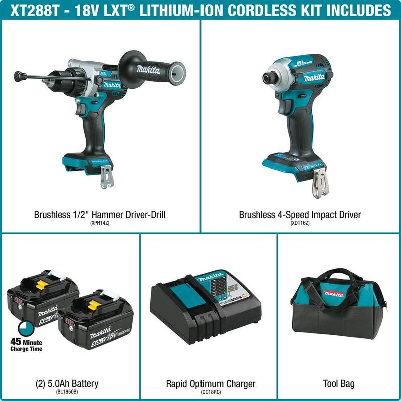 Kit combinado inalámbrico Makita 18V LXT de ion de litio sin escobillas de 5.0 Ah (2 piezas) con una sierra reciprocante de ion de litio 18V LXT de regalo - XT288T-XRJ04Z.