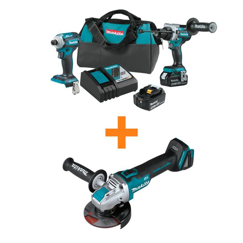Kit combo de 2 piezas Makita 18V LXT de iones de litio sin escobillas con batería de 5.0Ah y un bono de amoladora angular X-LOCK de 4-1/2 / 5 pulgadas 18V LXT sin escobillas - XT288T-XAG25Z.