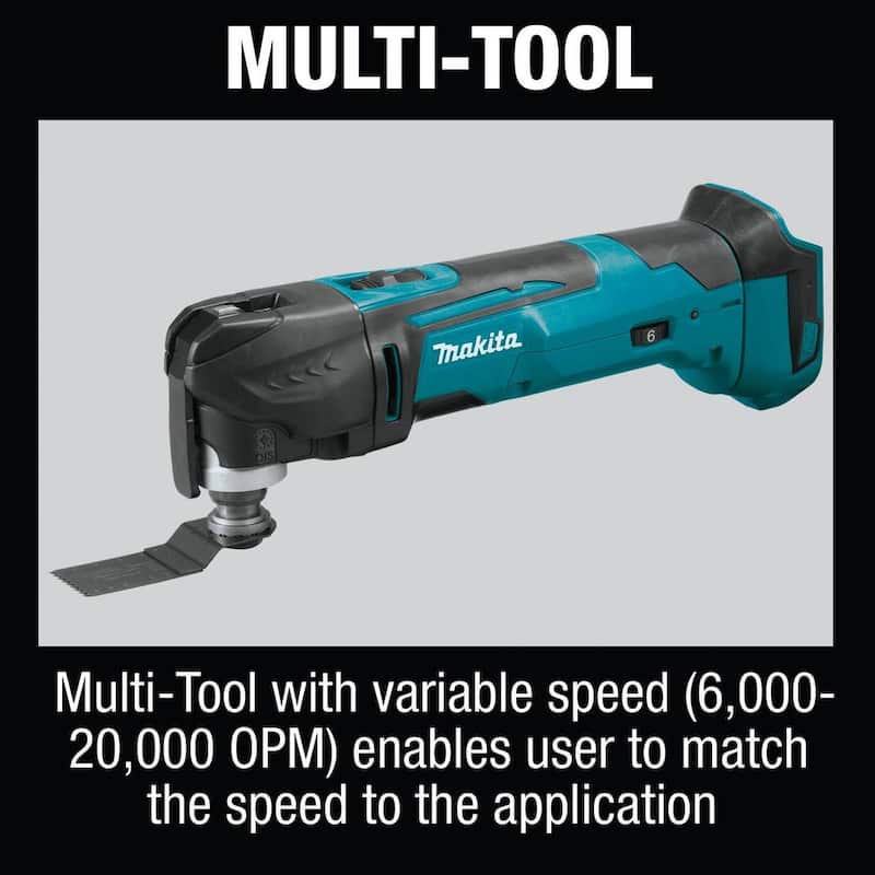 Juego combinado inalámbrico de 6 piezas de 18 voltios LXT de ion de litio (Taladro-Destornillador/Impacto/Sierra Circular/Herramienta Multiuso/Radio/Luz) 3.0A - XT613X1 de Makita