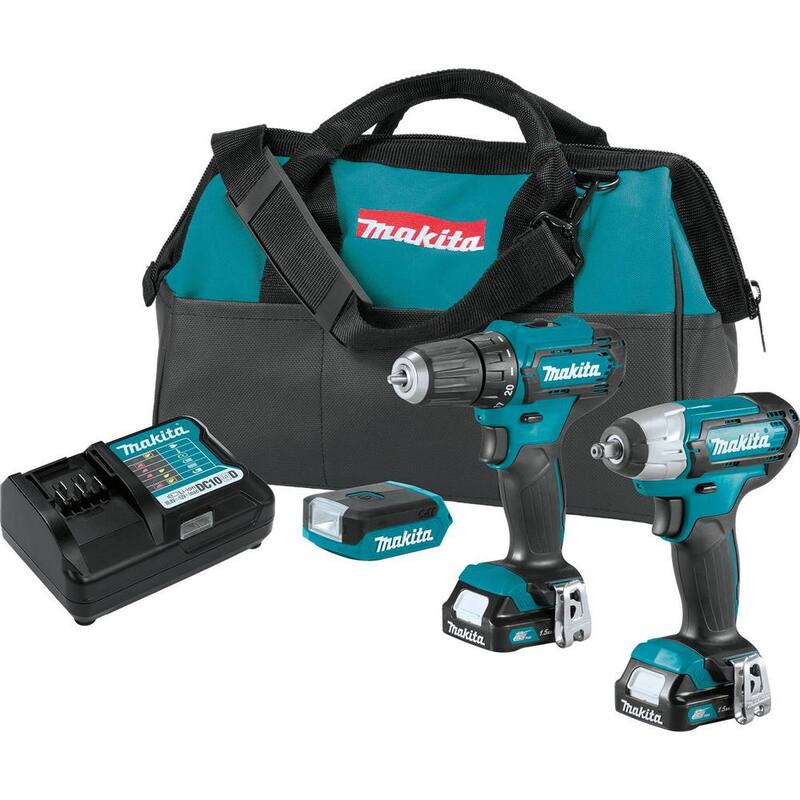 
Kit combo inalámbrico de litio-ion Makita 12V max CXT de 3 piezas (taladro-destornillador/ llave de impacto/ luz) 1.5 Ah - CT326