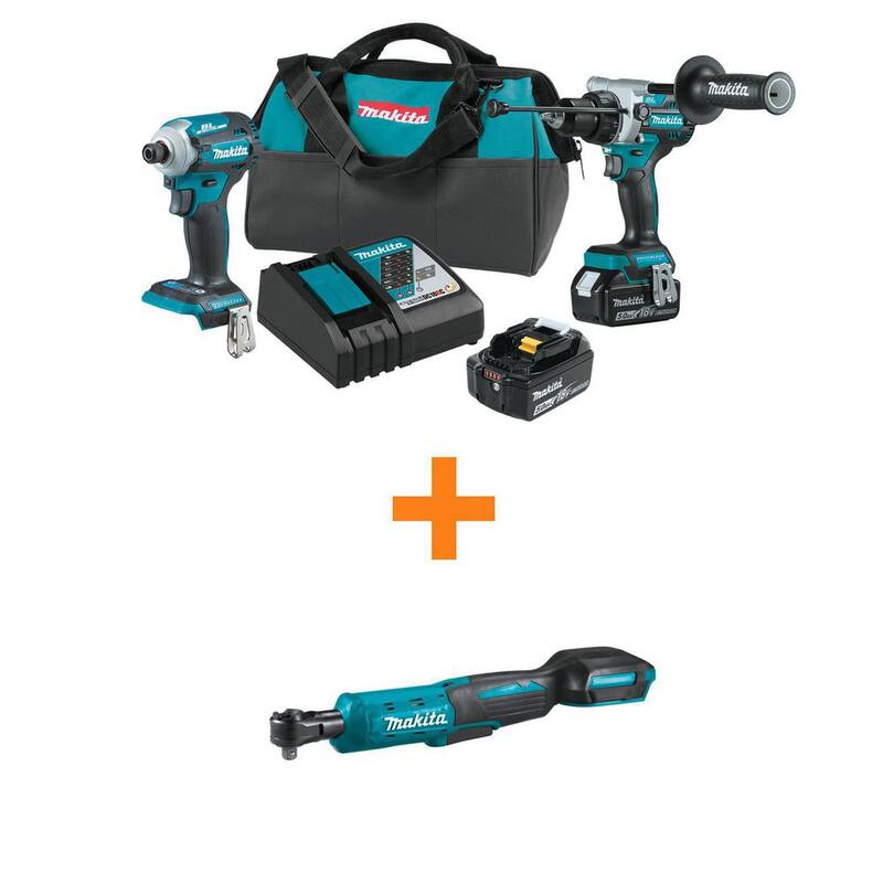 Juego inalámbrico de combo sin escobillas de iones de litio LXT de 18V Makita 5.0 Ah (2 piezas) con bono de trinquete de 18V LXT Square Drive de 3/8 in./1/4 in. - XT288T-XRW01Z