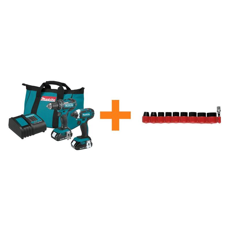 Kit combinado compacto de 2 piezas Makita 18V LXT de ion de litio con Juego de dados IMPACT XPS Métrico con SA estándar (10 piezas) - CT225SYX-E01688