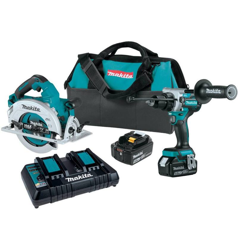 Kit Combo de 2 piezas inalámbrico sin escobillas de litio-ion LXT de 18 voltios y 5.0 Ah de Makita (taladro de martillo/sierra circular de mango superior) - XT290PT